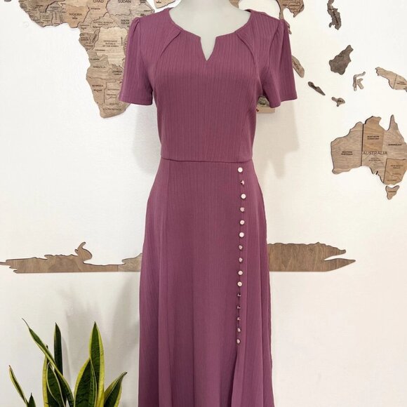 Dresses & Skirts - VFSHOW Women Pleated Notch Neck Purple Dress- Small